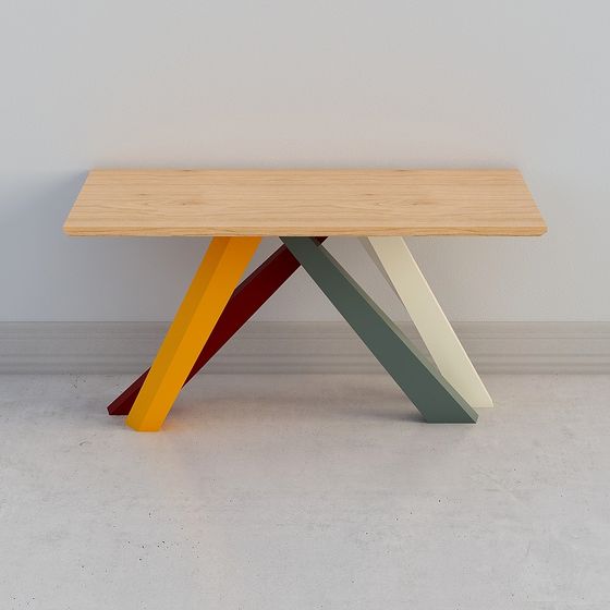 Colorful Low-Polygon Dining Table and Chair Set 3D model