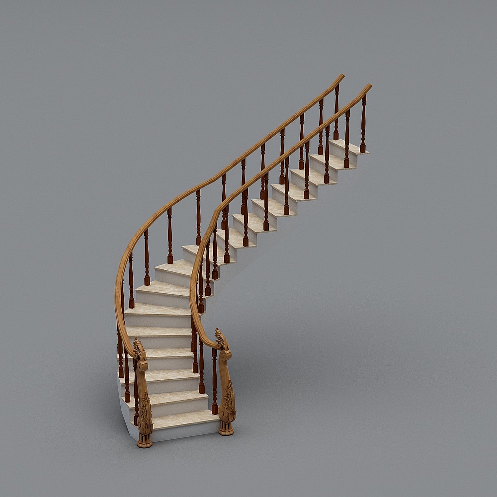Elegant Low-Poly Marble Staircase 3D model