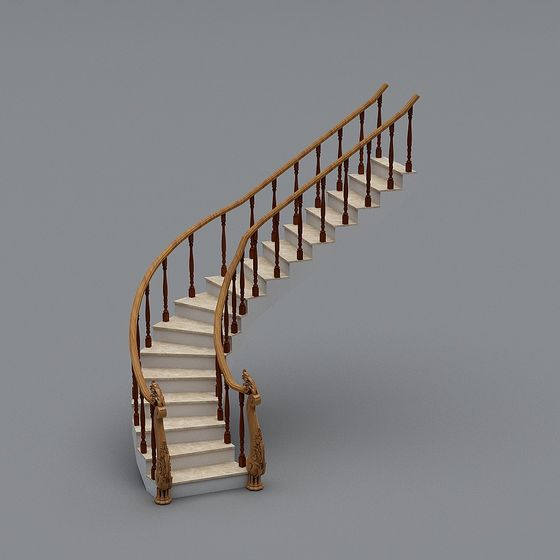 Elegant Low-Poly Marble Staircase 3D model