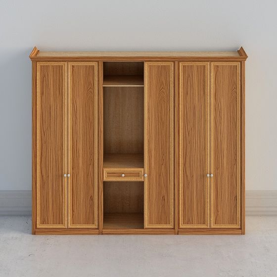 Unique Low-Poly Wooden Wardrobe 3D model