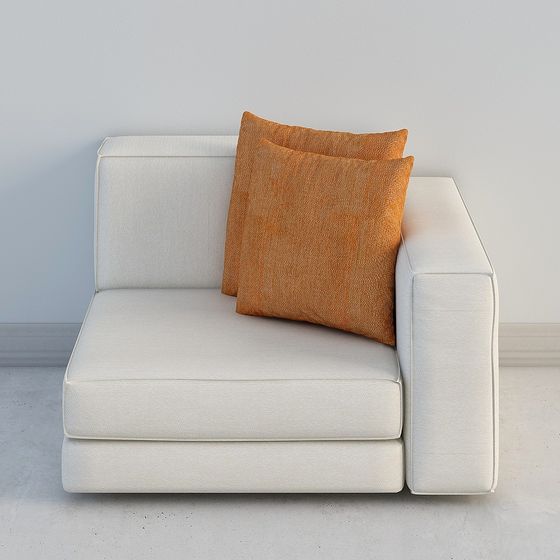 Minimalist White Sofa 3D model with Orange Cushions