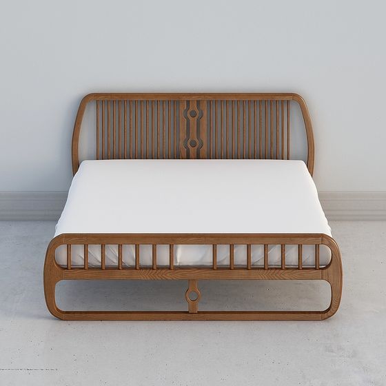 Stylish Wooden Bed Frame 3D model