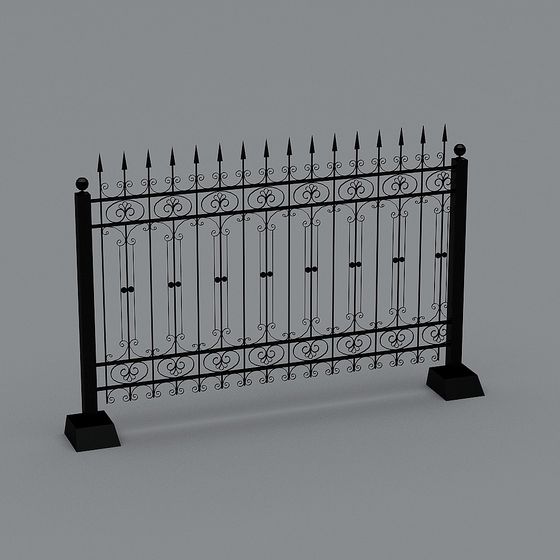 Elegant Wrought Iron Fence 3D model