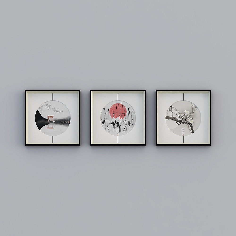 Baxter good medium stitch paper painting triple living room silver black 55x55cm Japanese landscape byrgz-yf-bpp-2