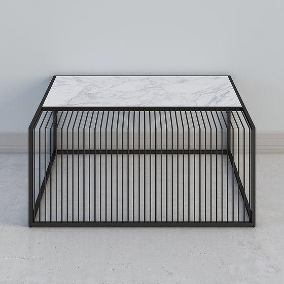 Elegant Metal Frame Marble Top Side Table 3D model
