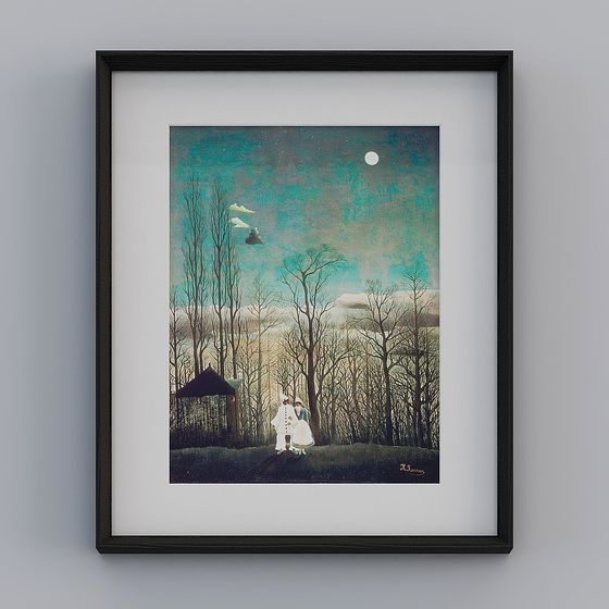 Marco de madera sólida vertical negro moderno Kippoon Rousseau Carnival Night 62x52cm Surrealista twhxd-yz-gg-lh-9