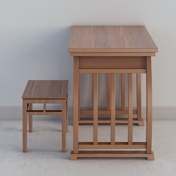 Low-Polygon Wooden Side Table Set 3D model