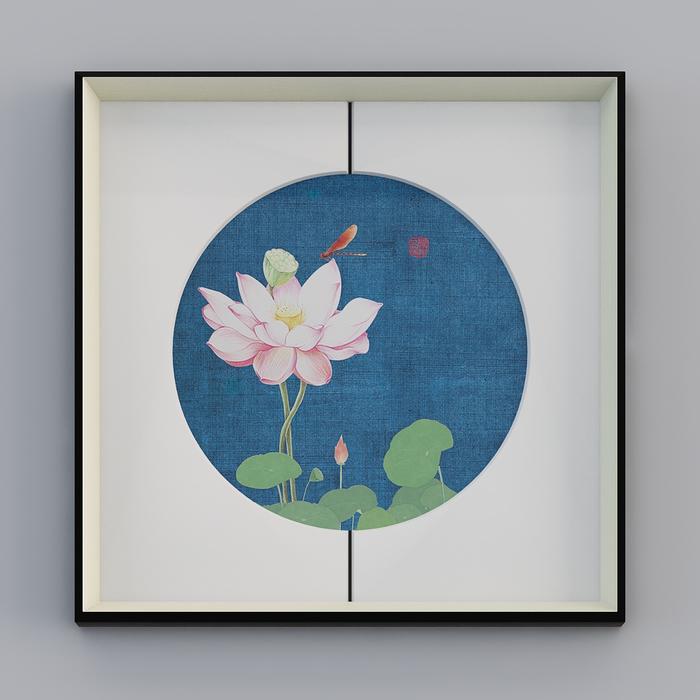 Baxter good  lotus painting living room sewn silver black frame 65x65 cm dark background lotus bwclz-yf-bpp-7
