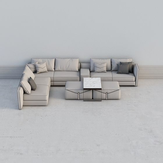 Modern Minimalist Low-Polygon Sofa Set 3D model