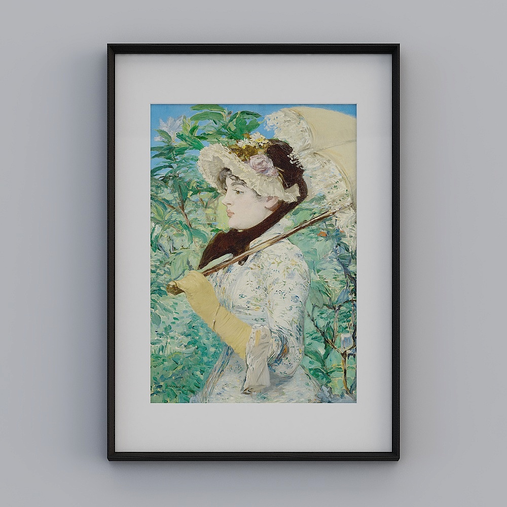 Kippoon Modern single vertical black solid wood frame Manet Spring 72x102cm character twlpr-yz-gg-lh-18