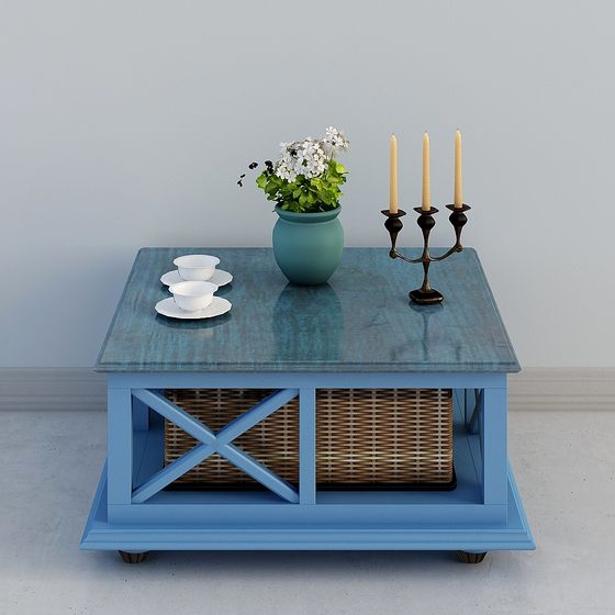 Blue Wicker Coffee Table 3D model
