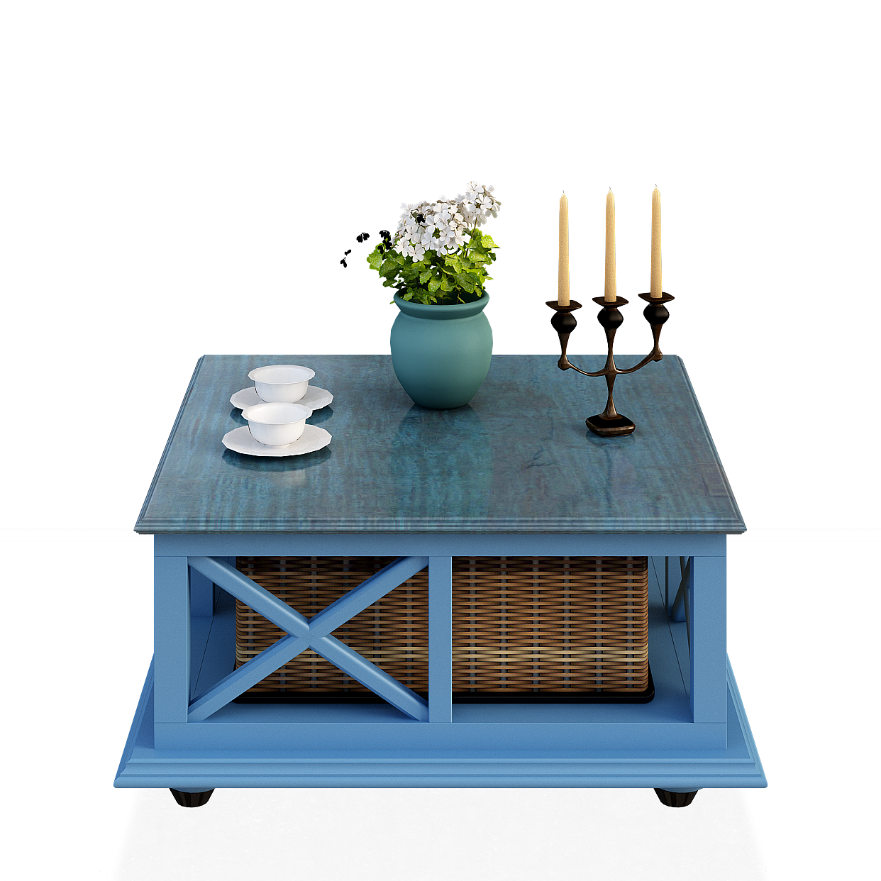 Blue Wicker Coffee Table 3D Model – Light Blue Minimalist Design
