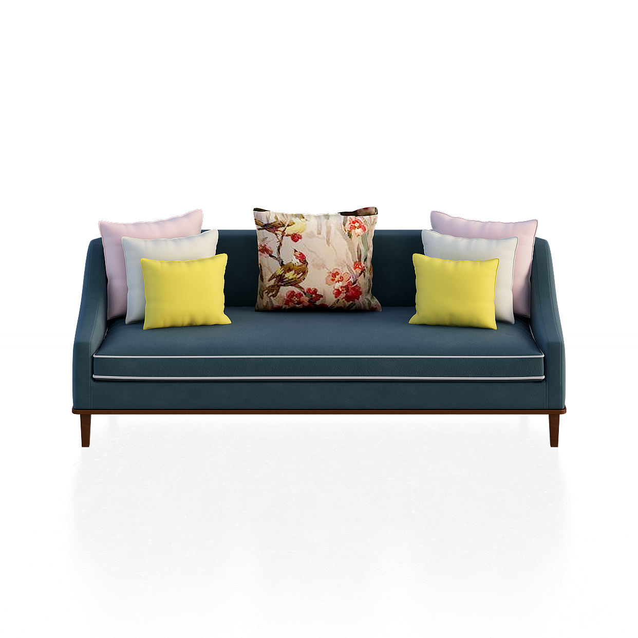 Elegant Navy Blue Sofa 3D Model – Low-Poly Interior Sofa