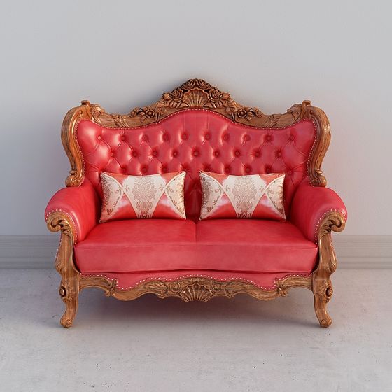 Antique Red Leather Sofa 3D model for Classic Interiors