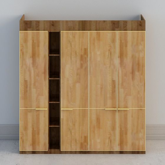 Elegant Low-Poly Wooden Storage Cabinet 3D model