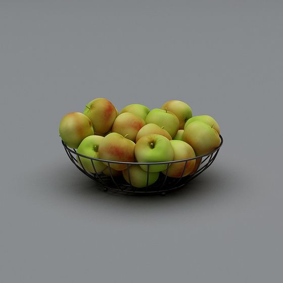 Vibrant Wire Fruit Basket 3D model with Fresh Apples