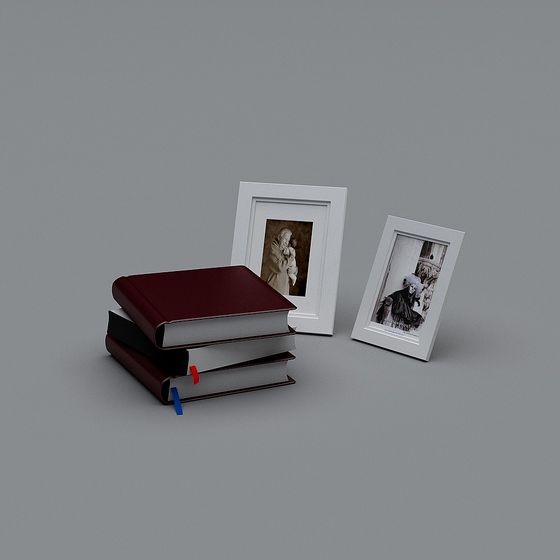 Vintage Bookshelf and Photo Frame 3D model