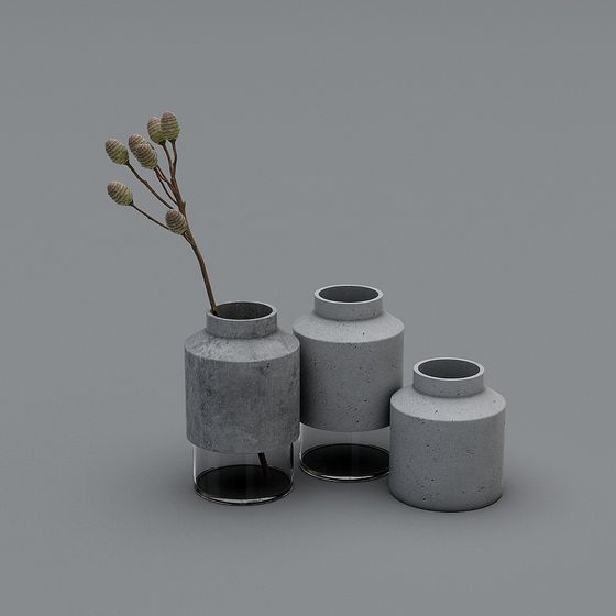 Concrete Vase Set 3D Model for Modern Aesthetics
