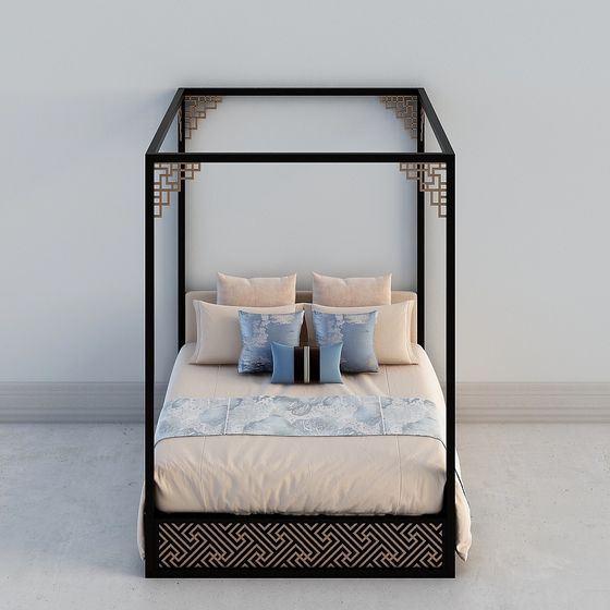 Elegant Chinese Four-Poster Bed 3D model