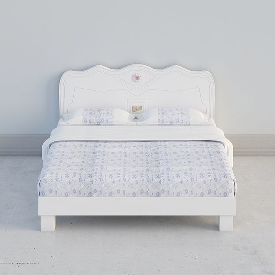 Chic White Bed 3D model for Modern Interiors