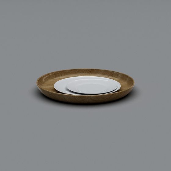 Wooden Tray and Ceramic Plate 3D model
