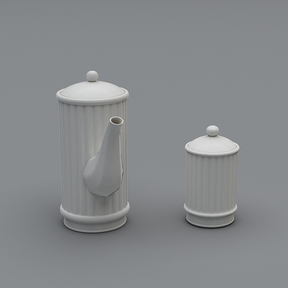 Gray Tea Set Decorative Accessory 3D Model