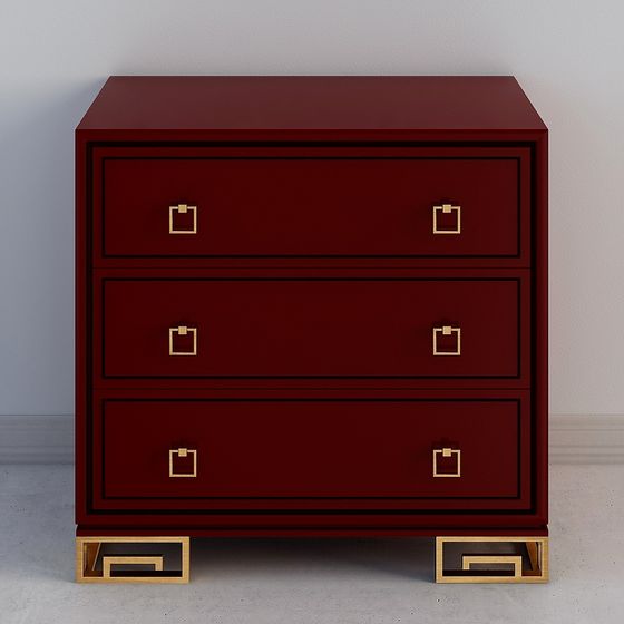 Vintage Red and Gold Drawer Cabinet 3D model