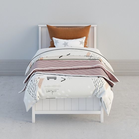 Elegant Nordic Style Single Bed 3D Model in Luxury White