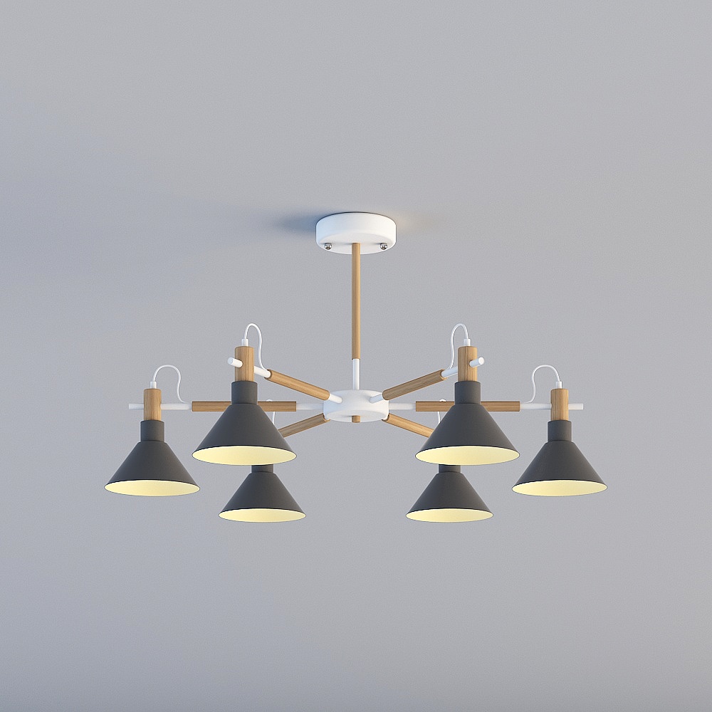 3D lights are all TY-Nordic Modern Guest Restaurant Bedroom Iron Wood Chandelier-88045-6-Grey