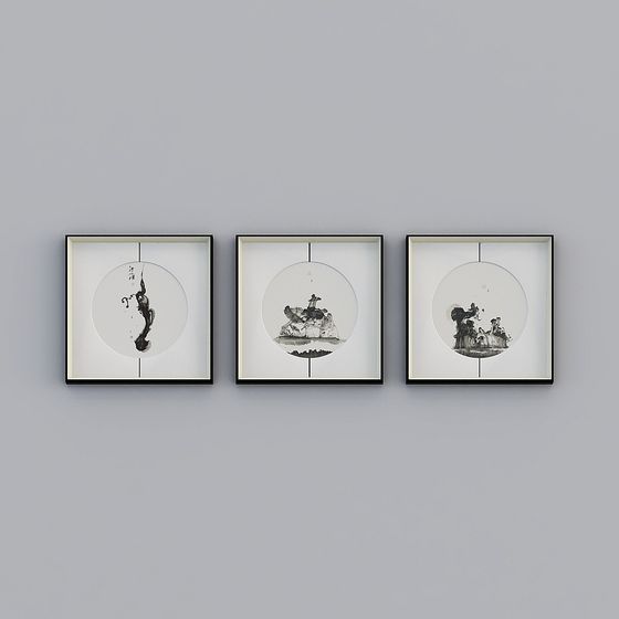 Ink Wash Triptych 3D Model for Art Enthusiasts
