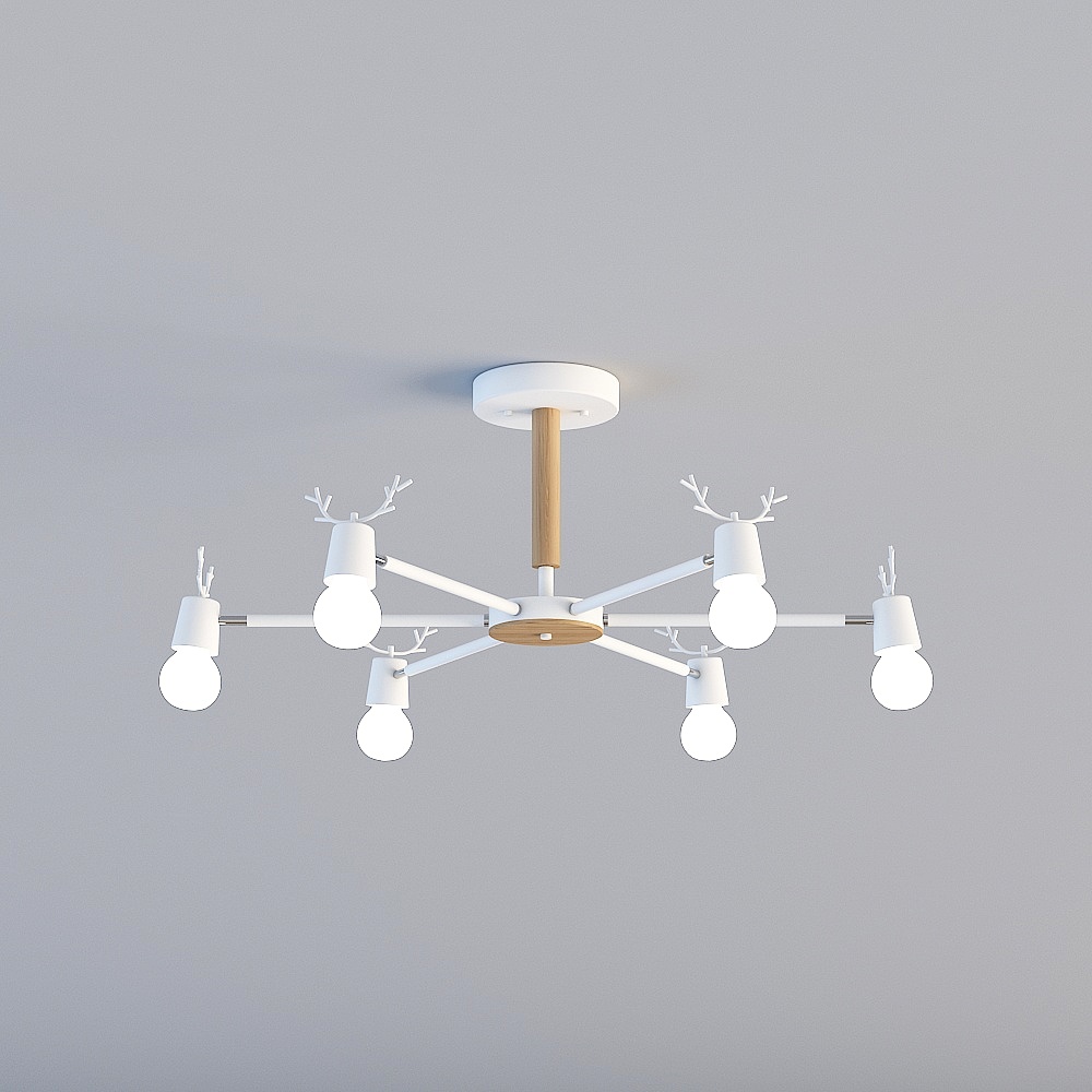 Les lampes 3D sont toutes TY-Modern Guest Restaurant Nordic Bedroom Iron Wood Deer Head Chandelier-88062-6-Blanc