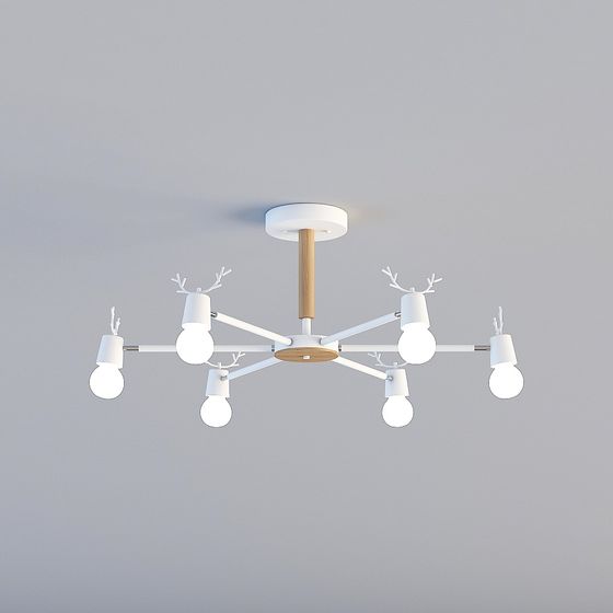 Les lampes 3D sont toutes TY-Modern Guest Restaurant Nordic Bedroom Iron Wood Deer Head Chandelier-88062-6-Blanc