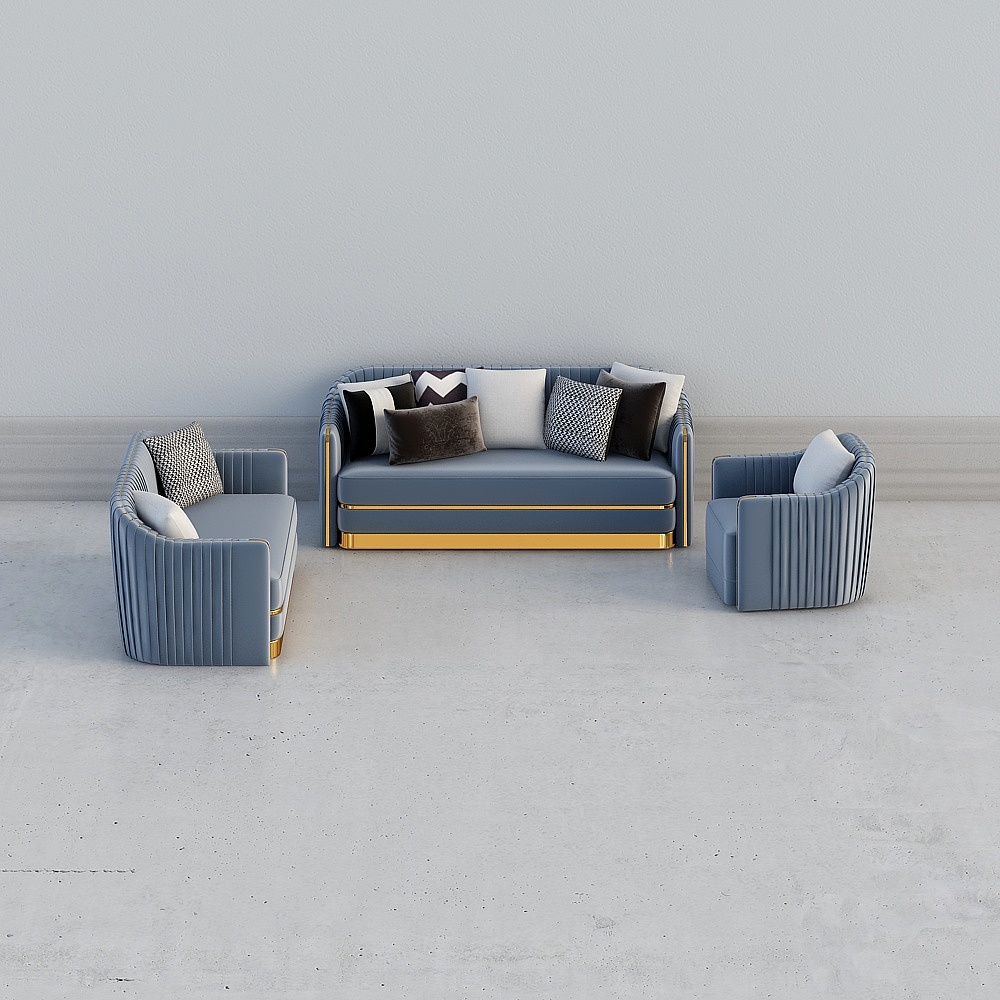 Stylish Low-Polygon Sofa Set 3D model for Modern Interiors