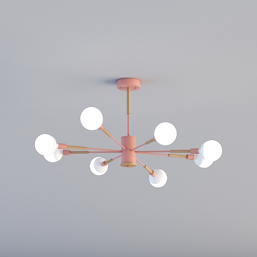 3D lights are all TY-Nordic Modern Guest Restaurant Bedroom Iron Wood Chandelier-88067-8-Pink