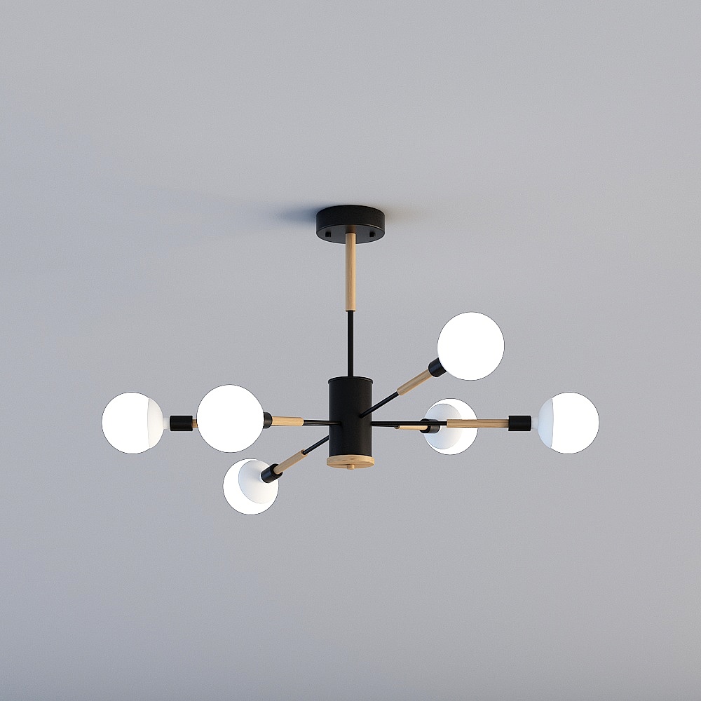 3D lights are all TY-Nordic Modern Guest Restaurant Bedroom Iron Wood Chandelier-88067-6-Black