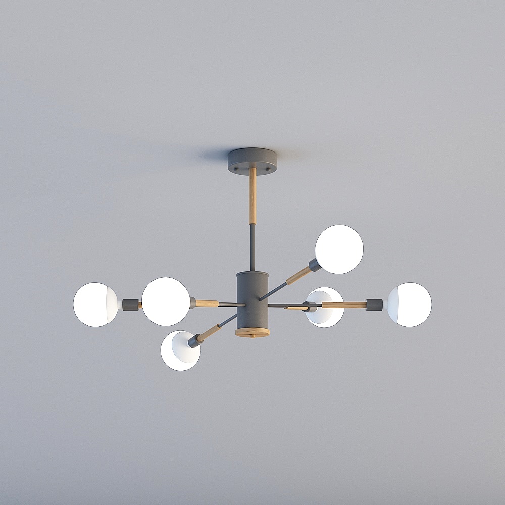 3D lights are all TY-Nordic Modern Guest Restaurant Bedroom Iron Wood Chandelier-88067-6-Grey