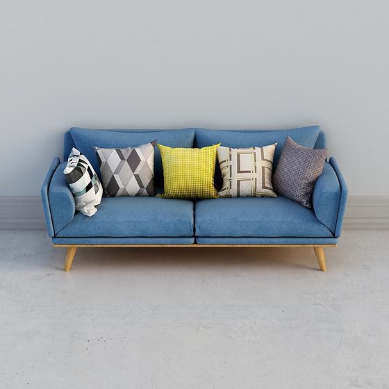 Stylish Low-Poly Blue Sofa 3D model