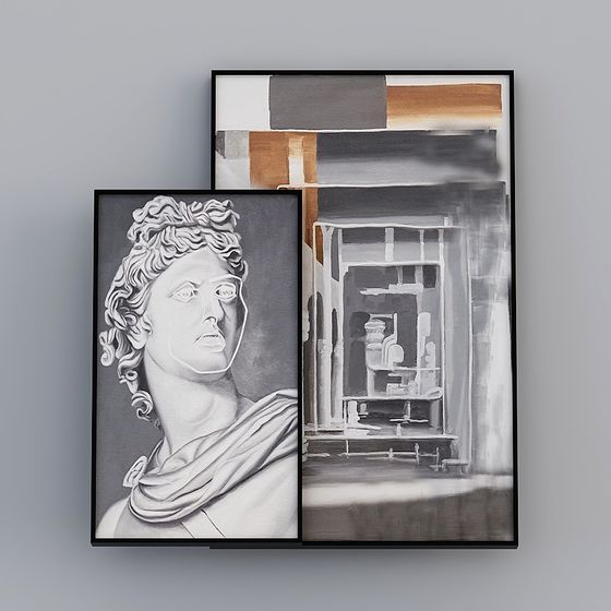 Classical Sculpture and Modern Abstract 3D model