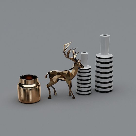 Geometric Gold Deer Sculpture 3D model