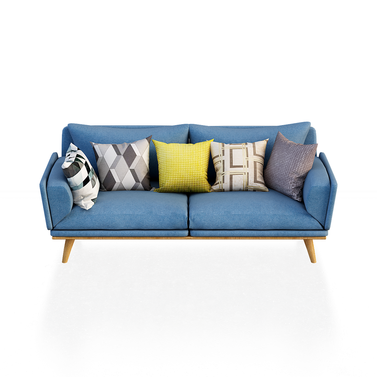 Stylish Low-Poly Blue Sofa 3D Model – Modern Fabric Design