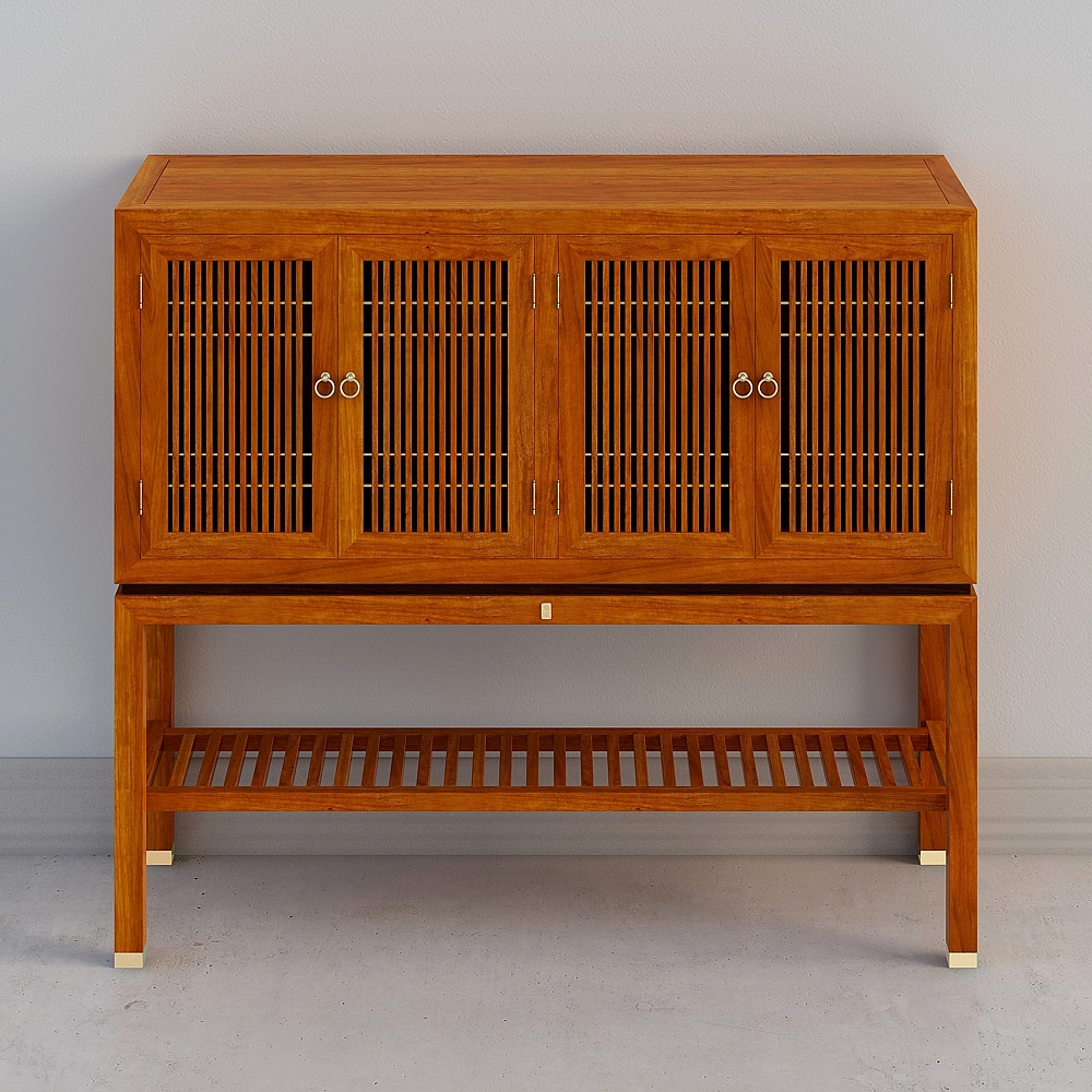 Elegant Chinese Screen Cabinet 3D model