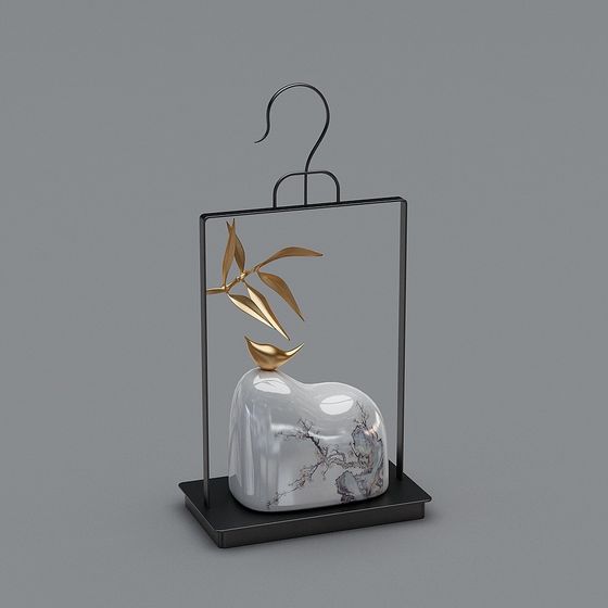 Elegant Glass Vase 3D model with Gold Accents
