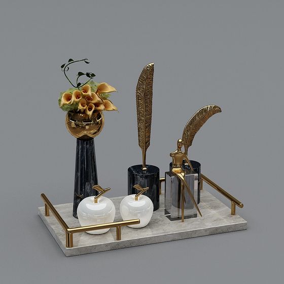 Elegant Marble and Gold Decorative 3D model