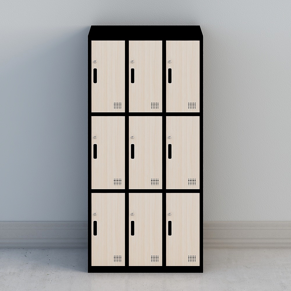 黒枠サクラ材9ドアロッカー