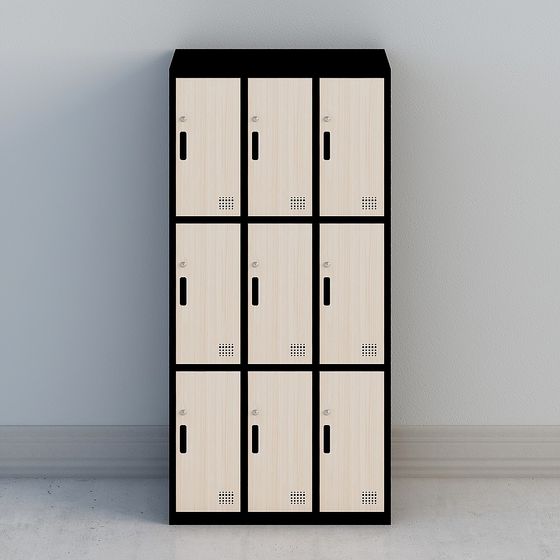 黒枠サクラ材9ドアロッカー