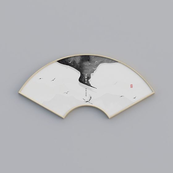 Ink Wash Fan-Shaped 3D Model