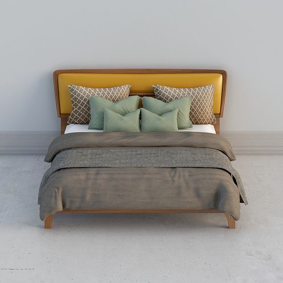 Gray Double Bed Model 3D