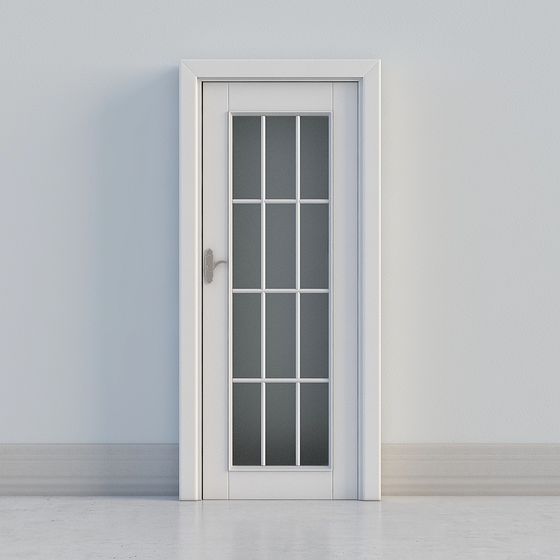 Glass Window White Frame Door 3D model