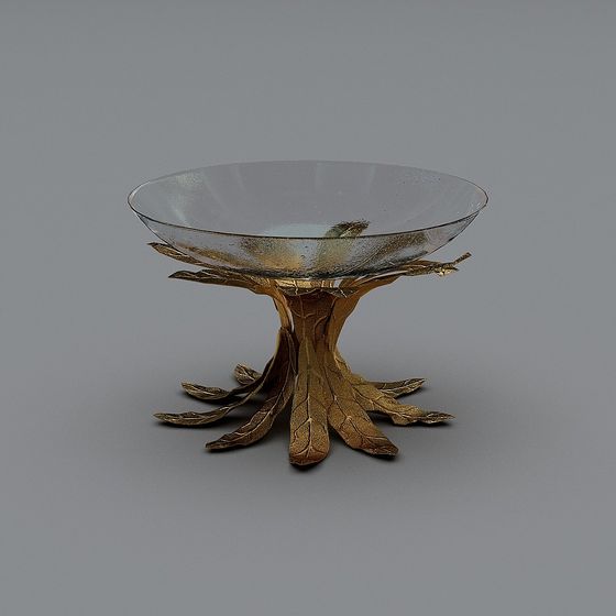 Unique Glass Bowl 3D Model with Leaf Base