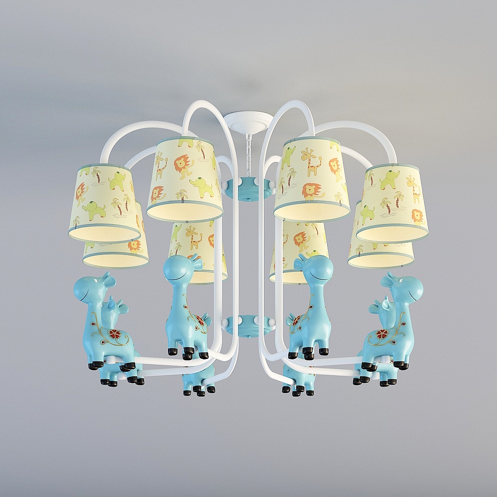 3D lights are all LX-Modern Minimalist Macaron Series Iron Resin Children's Room Chandelier - Giraffe (Blue)-2871-8-Ceiling